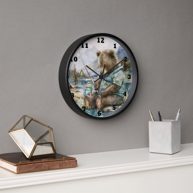 Amateurs de pêche cool avec aquarelle Horloge (Bureau)
