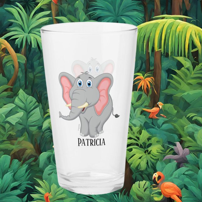 Amateurs d'éléphants mignons ajouter le nom Verre (Créateur téléchargé)