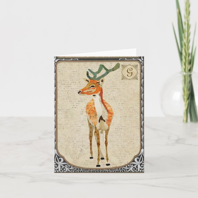 Amber Stag Vintage Monogram Carte pour notes (Devant)