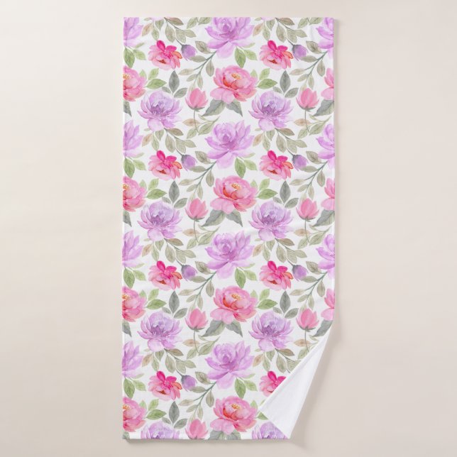 Ambiance Printemps Frais : Design Floral Rose et V (Serviette de bain)
