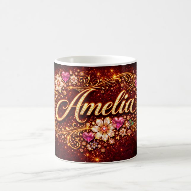 Amelia Custom Mug Pink Heart Emerald Gold Romantic (Centre)