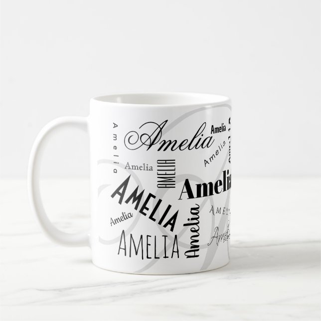 Amelia Custom Name  Black White Coffee Mug (Gauche)