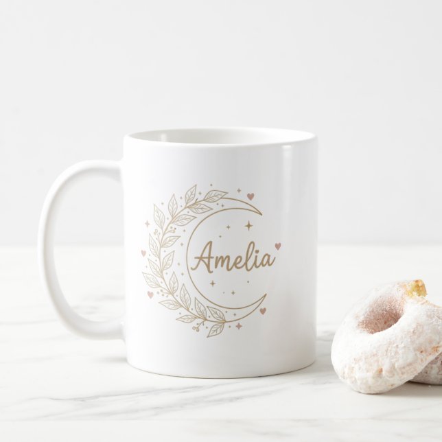 Amelia Personalised Name Mug - Elegant Celestial  (Avec donut)
