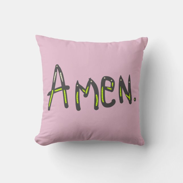 Amen Christian Word Art Coussin rose (Recto)