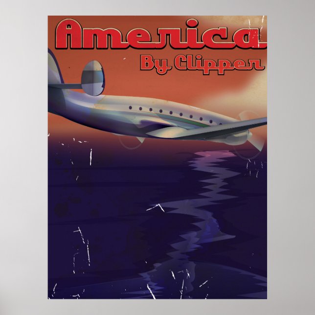 America par Clipper affiche de voyage vintage (Devant)