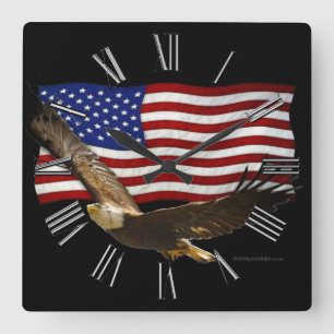 American Bald Eagle & US Flag Horloge d'art patrio