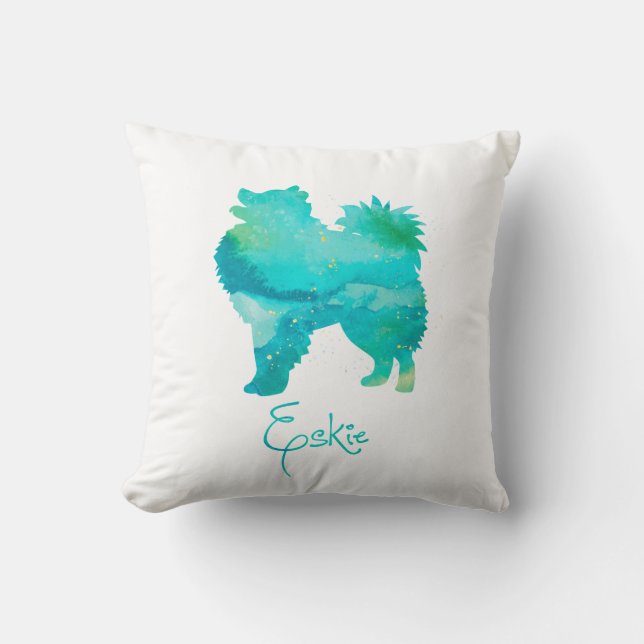 American Eskimo Chien Coussin d'aquarelle (Recto)