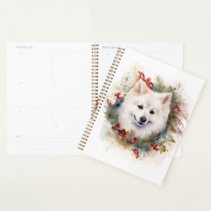 American Eskimo Christmas Wreath Festive Pup