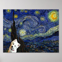 American Eskimo Starry Night Van Gogh Poster