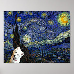 American Eskimo Starry Night Van Gogh Poster