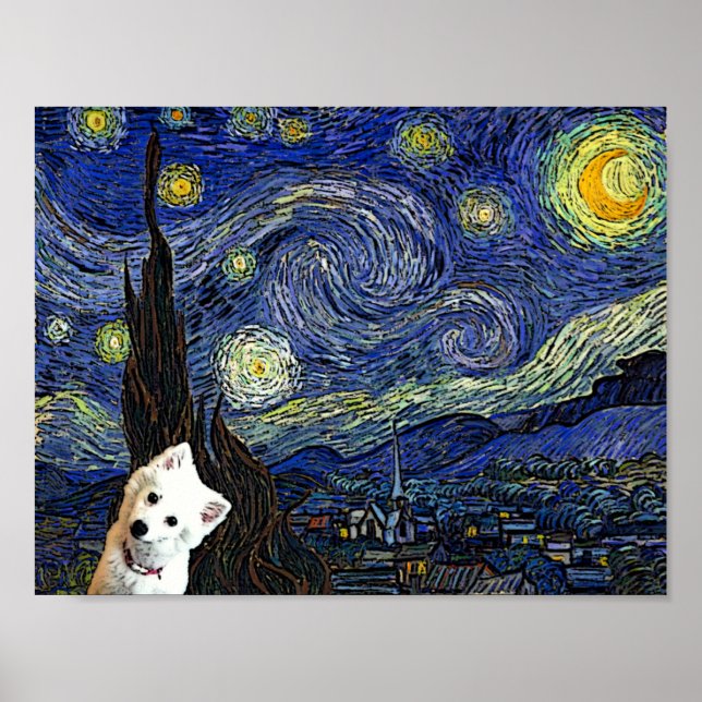 American Eskimo Starry Night Van Gogh Poster (Devant)
