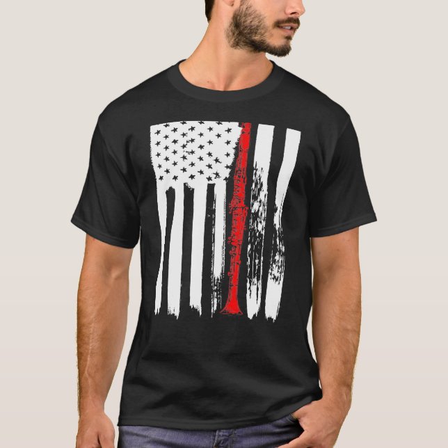 American Flag Clarinet TShirt Flute Musicien - Ins (Devant)