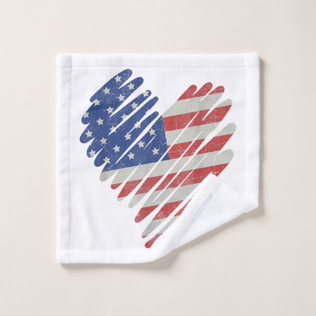 American Flag Heart Rouge Blanc Bleu bleu mignon 4 (Gant de toilette)