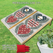 American Flag Hearts Famille Monogramme + Noms