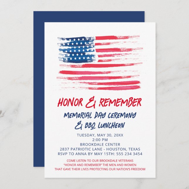 American Flag Patriotic Invitation (Devant / Derrière)