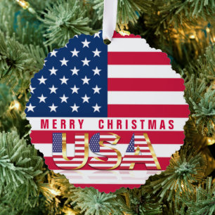 American Flag USA Joyeux Noël Ornement Card