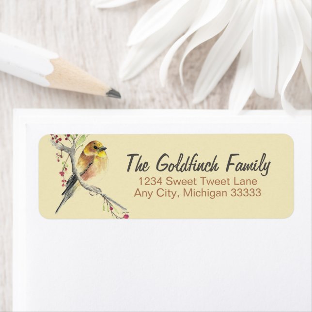 American Goldfinch Bird Aquarelle Étiquette (En situation)