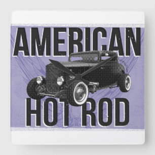 American Hot Rod. Horloge murale version bleue