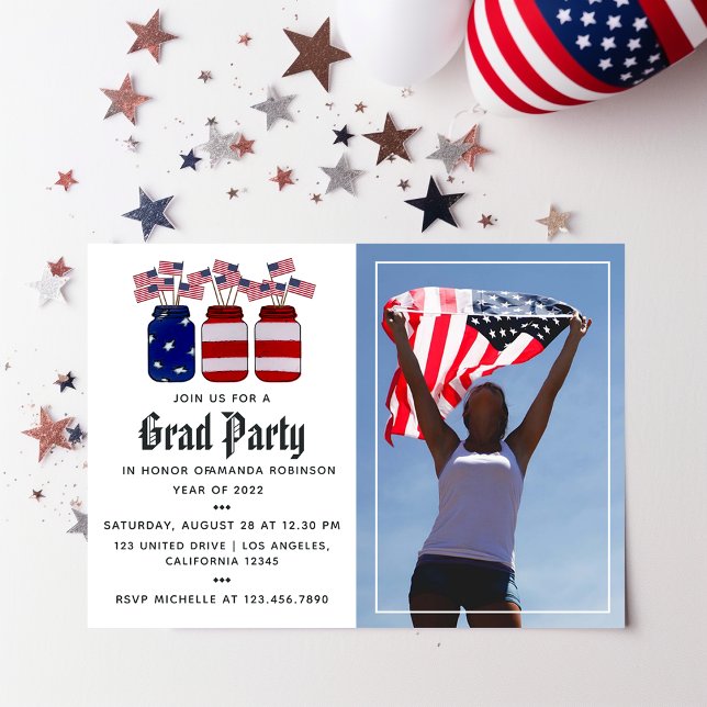 American Mason Jars Graduation Photo Invitation (Créateur téléchargé)