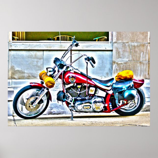 American Motorcycle Outside Cafe HDR Poster (Devant)