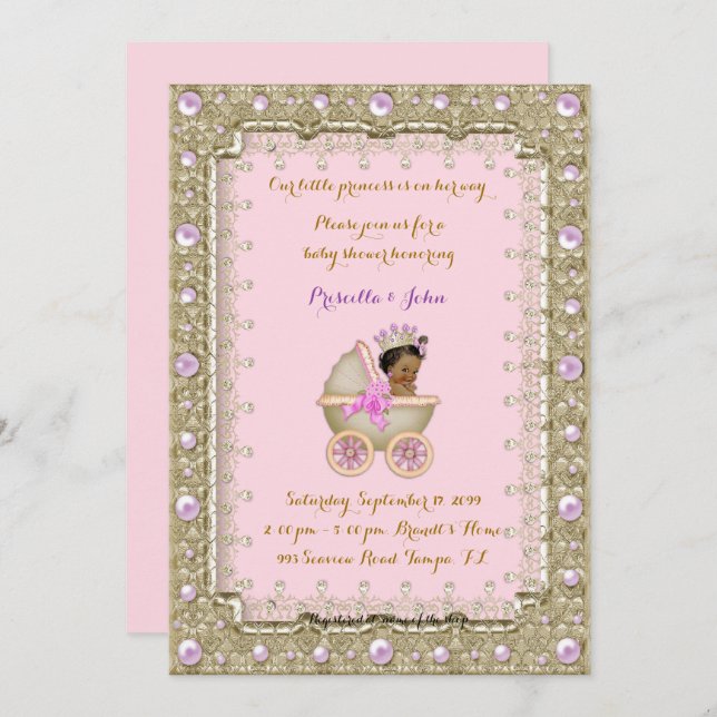 American Princess Baby shower rose Invitation 4 (Devant / Derrière)