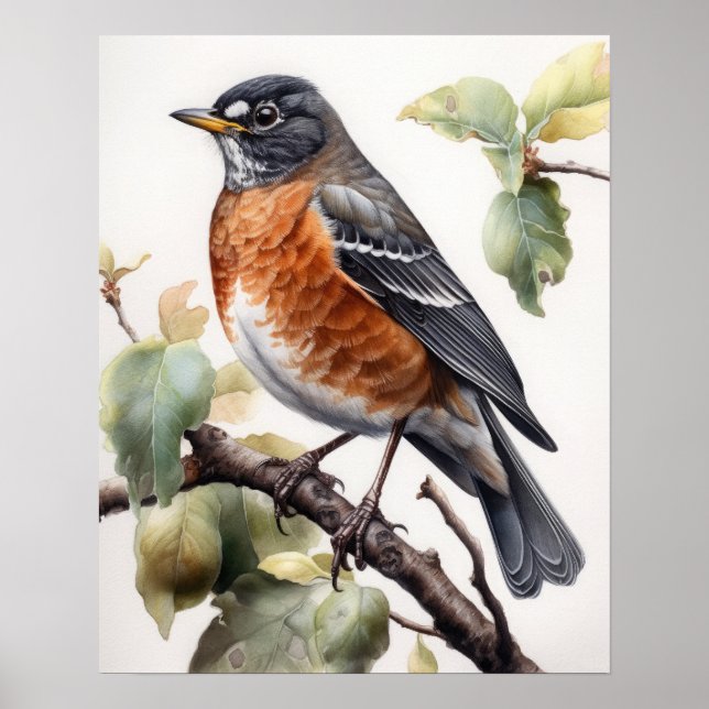 American Robin Bird Art Print Poster (Devant)