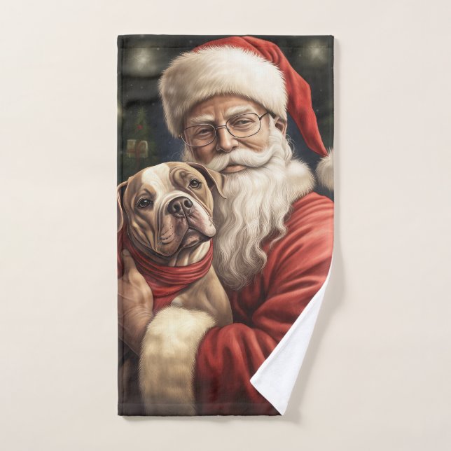 American Staffordshire avec Noël au Père Noël (Serviette à main)