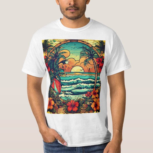 "American Tattoo Style T-shirt homme : lever du so (Devant)