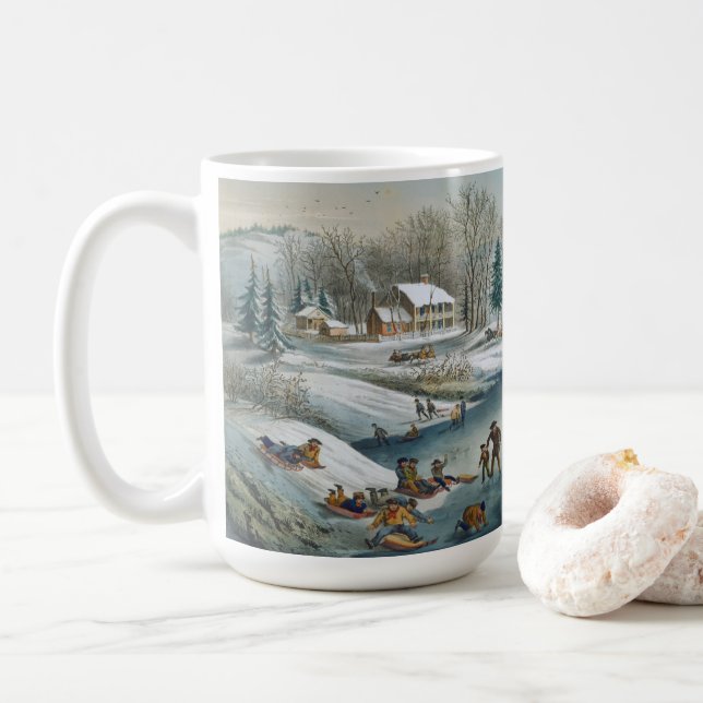 AMERICAN WINTER (1854) Vintage Art Christmas Mug (Avec donut)
