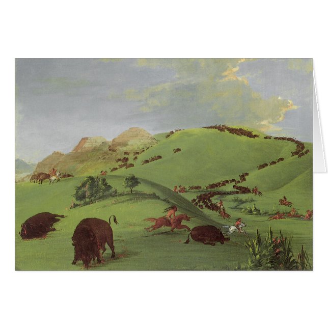Amérindiens vintages, chasse à Buffalo par Catlin (Devant horizontal)