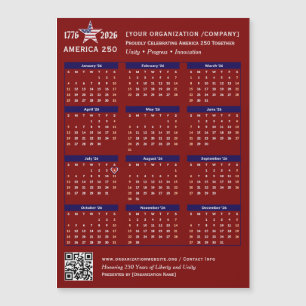 Amérique 250 Patriotic Red 2026 Calendrier Keepsak