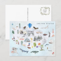 Amérique | Carte de l'aquarelle illustrée USA