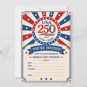Amérique Vintage 250 Invitation Fête Patriotique