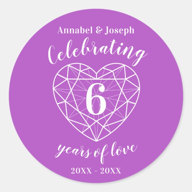 Amethyst anniversaire 6 ans d'amour autocollants (Devant)