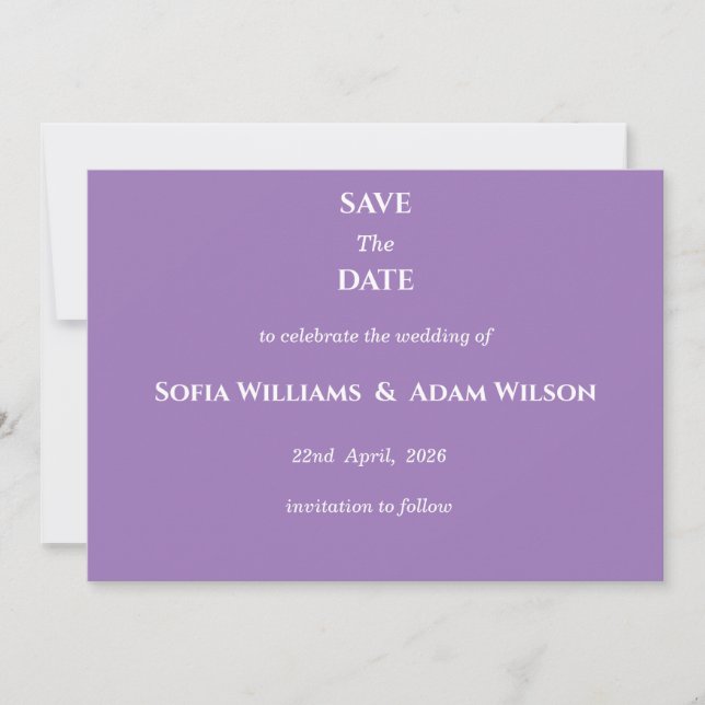 ​Amethyst Purple Minimalist Save the Date Card (Devant)