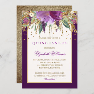 Améthyste Floral Violet Quinceanera Invitation