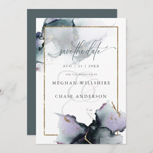 Améthyste muté moderne Cyan Aquarelle Abstraite (Devant / Derrière)