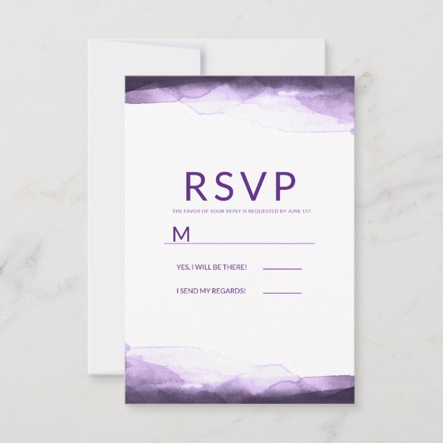 Améthyste Purple Aquarelle Mariage moderne RSVP (Devant)