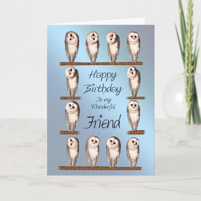 Ami, Curious owls carte d'anniversaire. (Devant)
