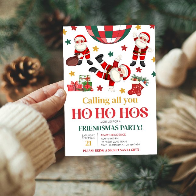 Amies Drôle Père Noël Christmas Party Invitation (Calling all you Ho Ho Hos Friendsmas Christmas Party Invitation)