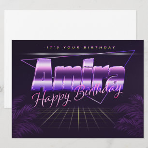 Amira Nom Prénom carte rétro lilas Anniversaire