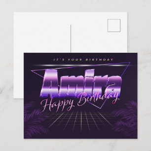 Amira prénom carte postale violette anniversaire