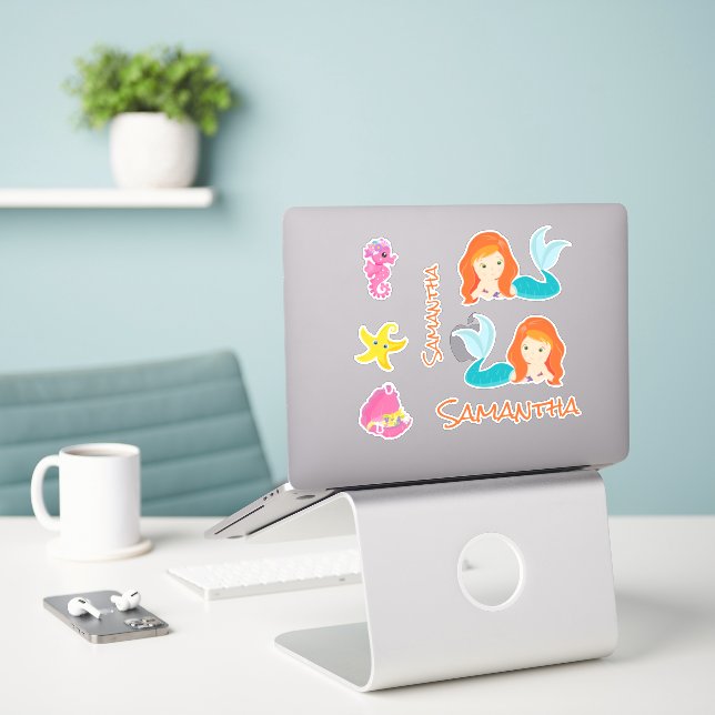Amis de la mer orange de sirène Sticker (Ordinateur portable sur le bureau)