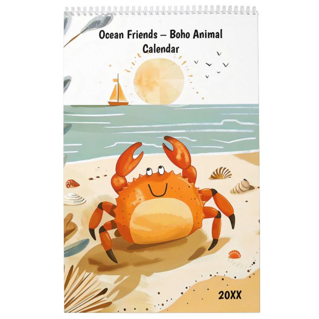 Amis de l'océan – Calendrier animalier Boho 2026 (Protection)