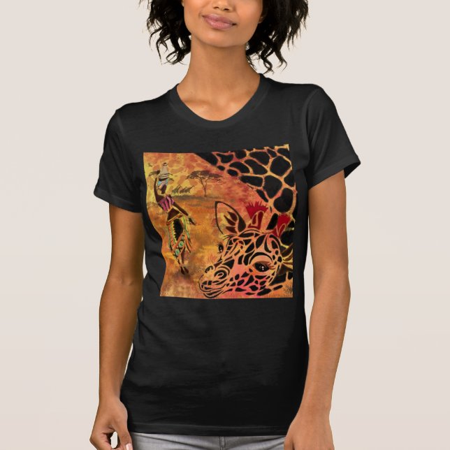 Amis des T-shirts de filles et de girafes africain (Devant)