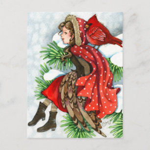 Amis d'hiver - Cardinal Bird Girl Cartes postales