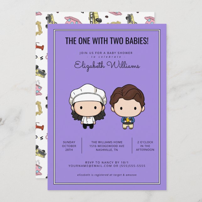 AMIS™ | Invitation Baby shower jumeaux (Devant / Derrière)