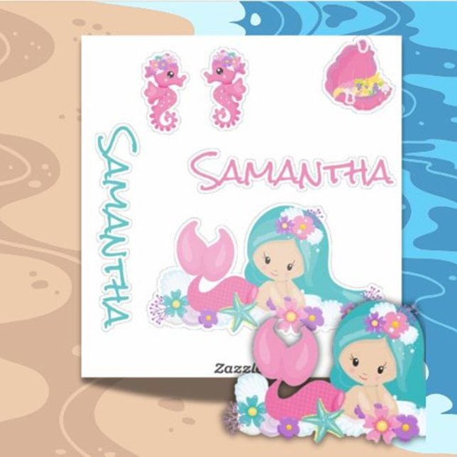 Amis Mermaid Pink Sea Sticker (Celebrate in style with this adorable Mermaid Cute Happy Birthday purple sticker)
