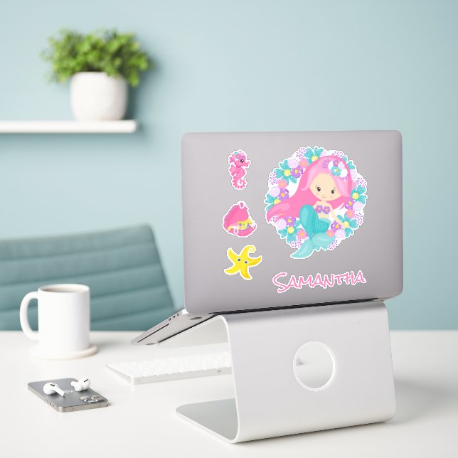 Amis Mermaid Pink Sea Sticker (Ordinateur portable sur le bureau)