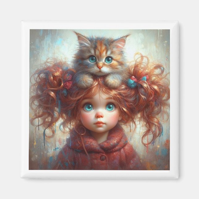 "Amitié lunatique : Aimant Fille & Kitten" (Devant)